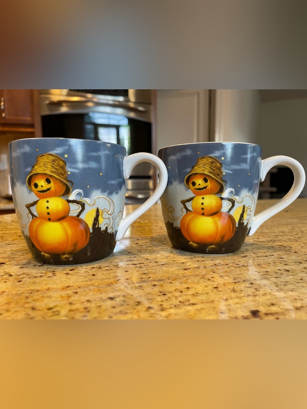 Williams Sonoma Vintage Inspired Halloween Mugs Set of 2 Pumpkins Halloween